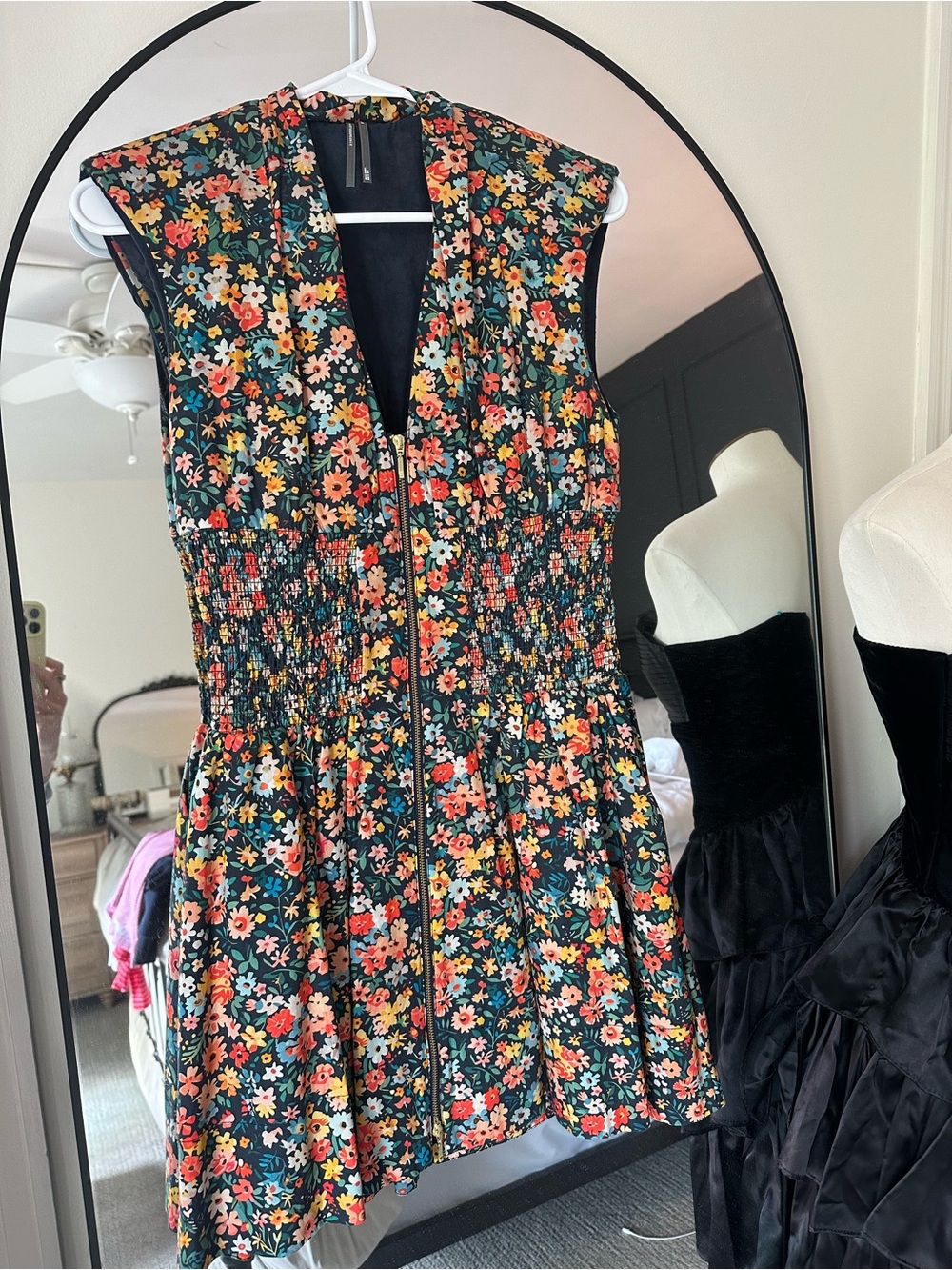 Anthropologie Navy Floral Zip-Front Mini Dress - Picture 4 of 4